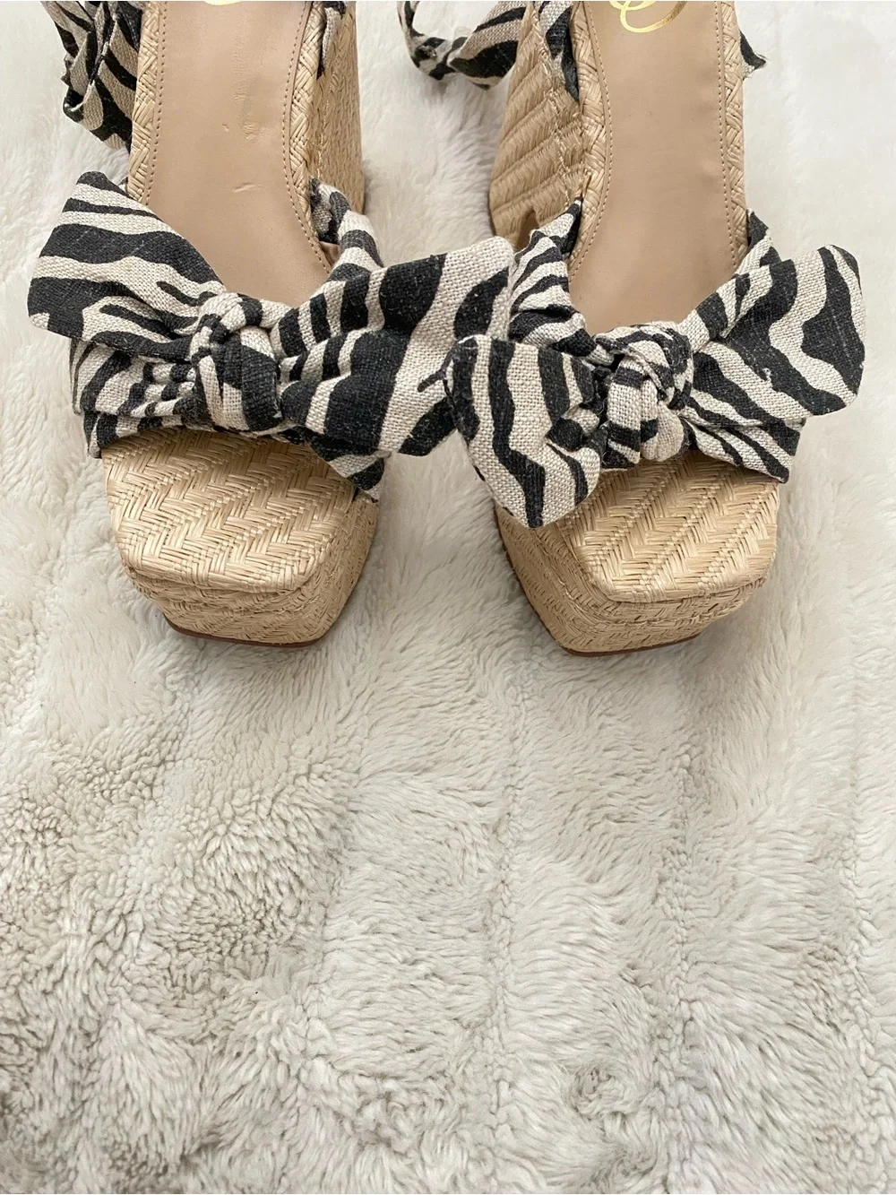 Sam Edelman Zebra-Print Woven Platform Sandal - Black & White Size 8.5